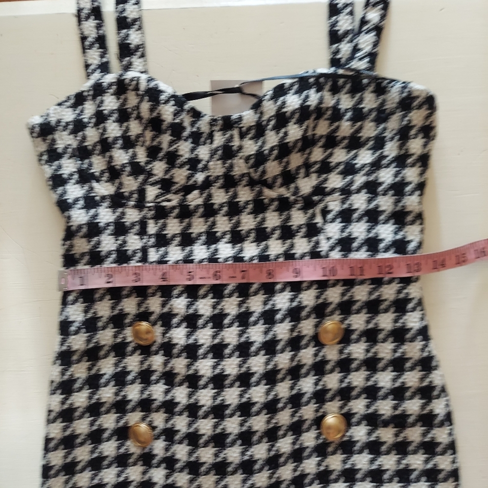 Forever 21 houndstooth mini dress black white tweed w gold buttons NEW Sz XS - Picture 9 of 11